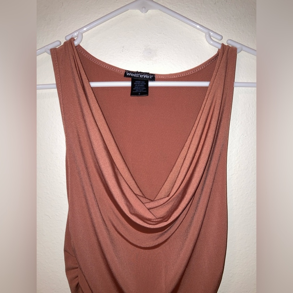 Wearever Terra Cotta Ruched Bodycon Dress Size S Draped Neck - Picture 4 of 9